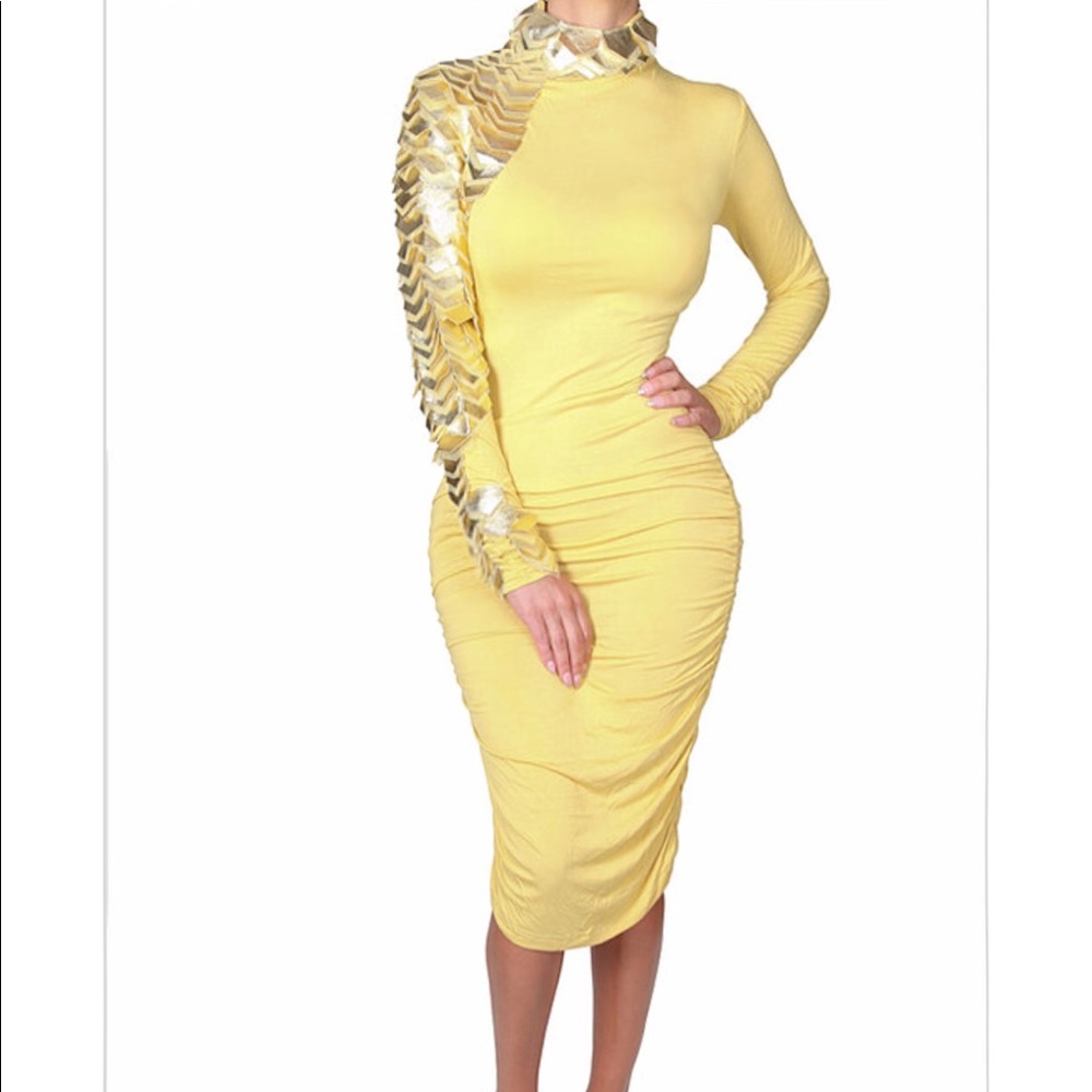 Yellow or Black Bodycon with Faux Leather Details